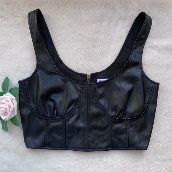 Noisy May Faux Leather Bustier Crop Top - Picture 5 of 10